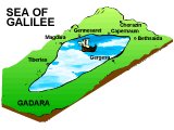 Topographical map of the Sea of Galilee and towns around